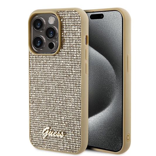 Etui til Apple iPhone 15 Pro, Guess, PU Square Mirror Script Logo, Guld GUHCP15LPMSDGSD
