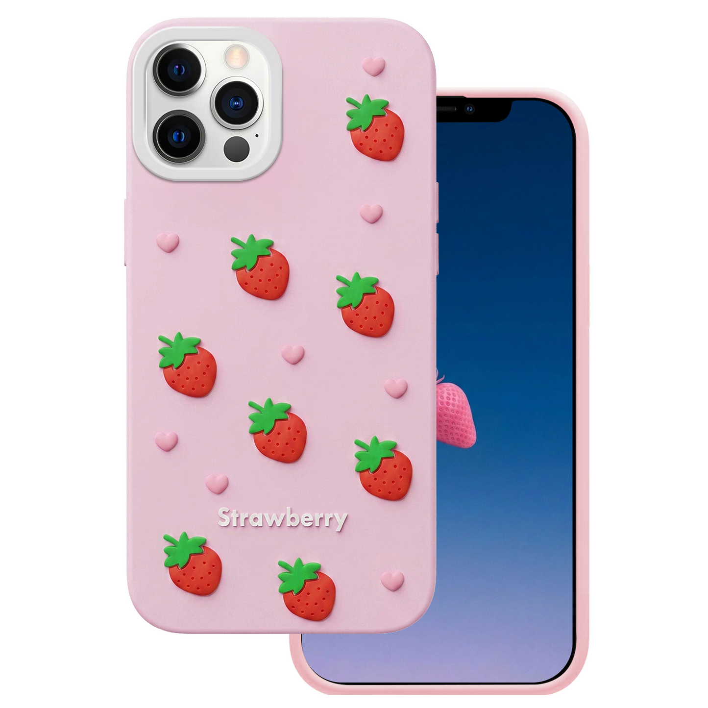Cover til Apple iPhone 12 / 12 Pro, OEM, Jordbær, Pink