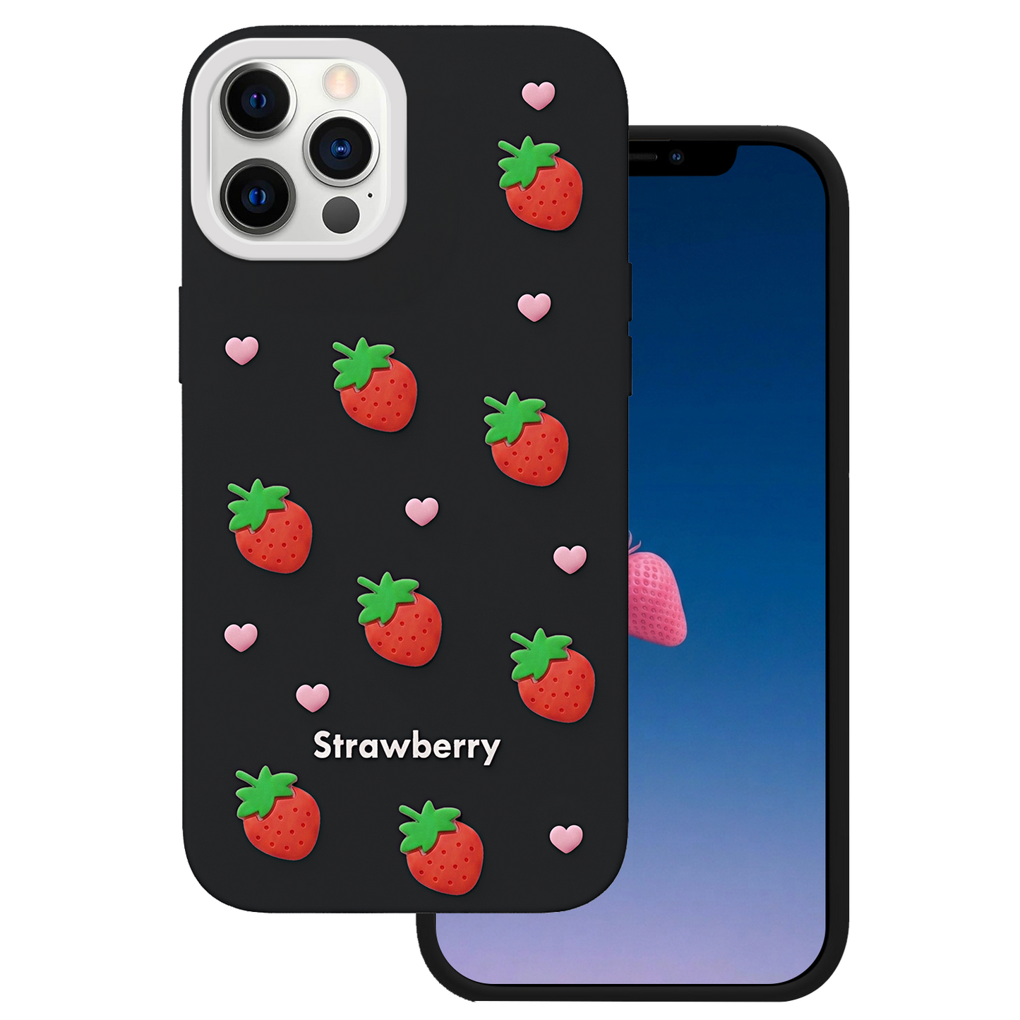 Cover til Apple iPhone 15 / 14 / 13, OEM, Strawberry, Sort
