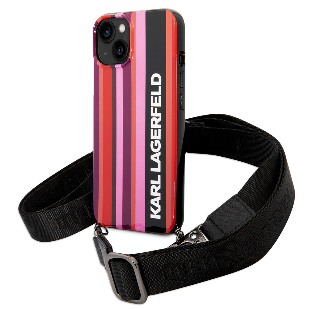 Etui til Apple iPhone 14, Karl Lagerfeld, Color Stripes with Strap, Pink