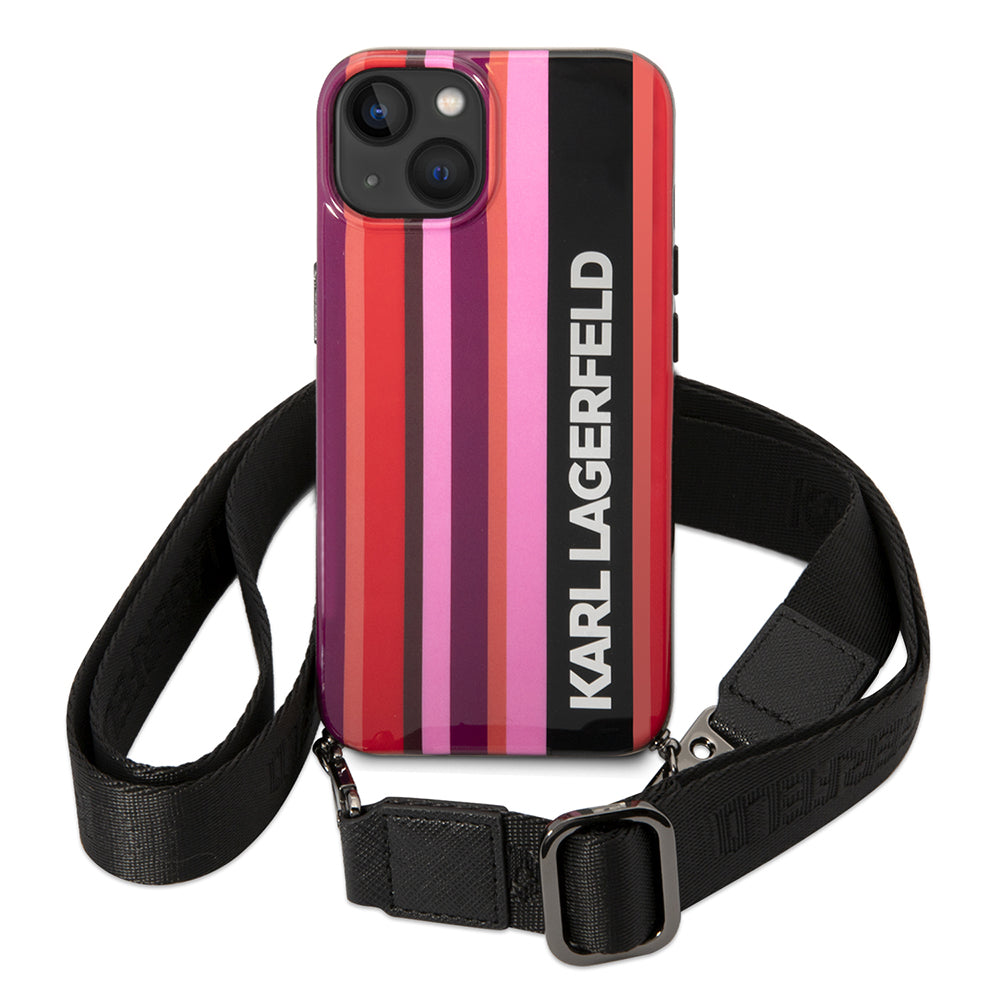 Etui til Apple iPhone 14, Karl Lagerfeld, Color Stripes with Strap, Pink