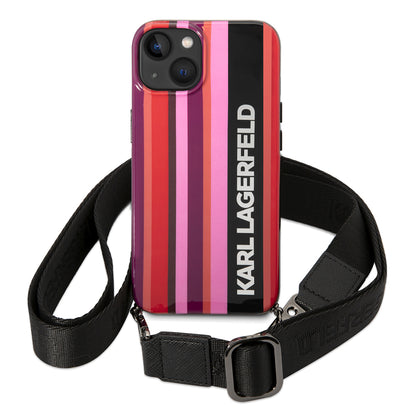 Etui til Apple iPhone 14, Karl Lagerfeld, Color Stripes with Strap, Pink