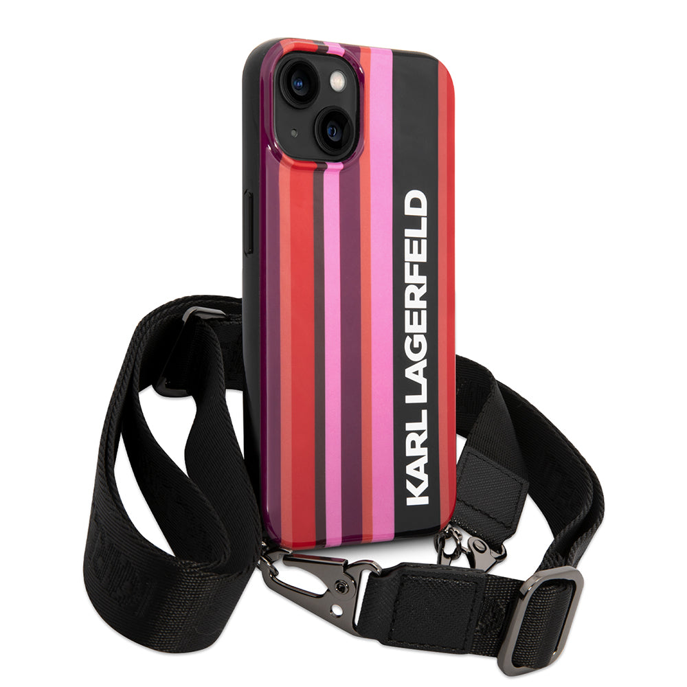 Etui til Apple iPhone 14, Karl Lagerfeld, Color Stripes with Strap, Pink