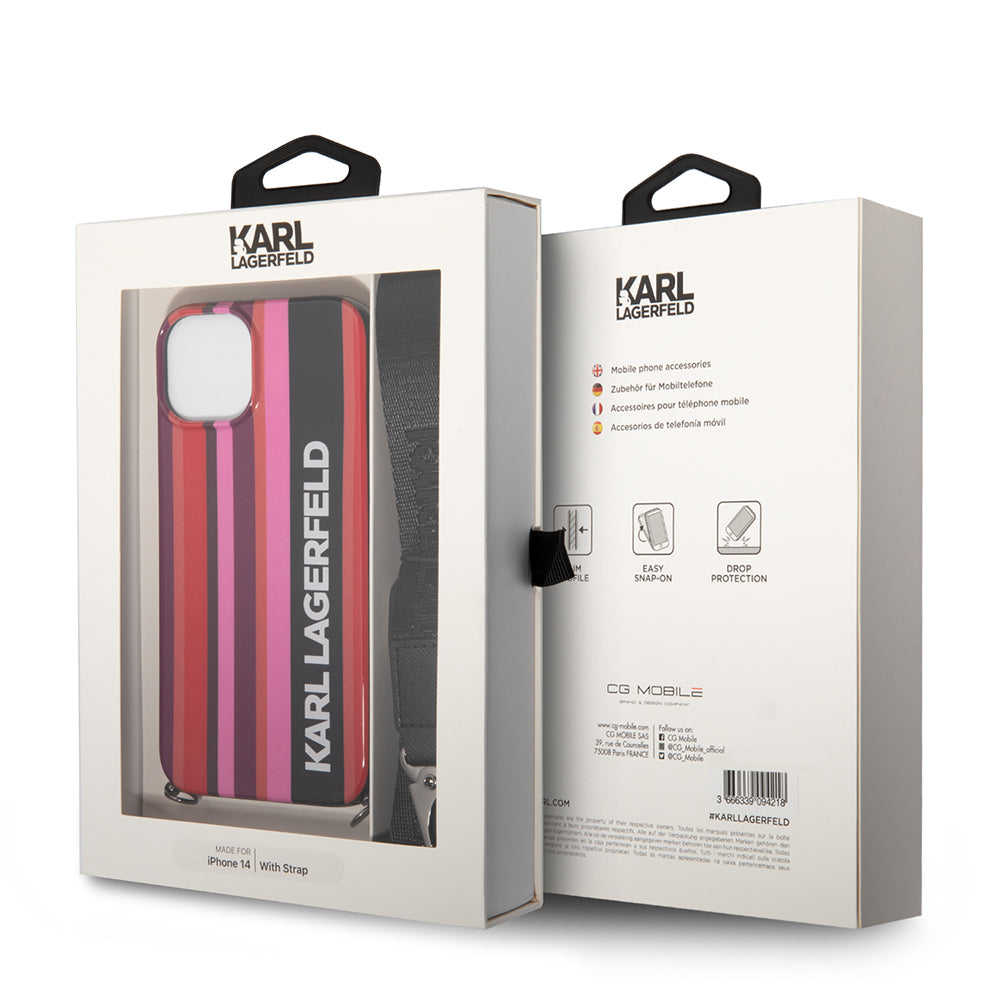 Etui til Apple iPhone 14, Karl Lagerfeld, Color Stripes with Strap, Pink