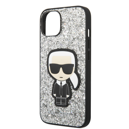 Etui til Apple iPhone 14, Karl Lagerfeld, Glitter Flakes Ikonik Karl, Sølvfarvet