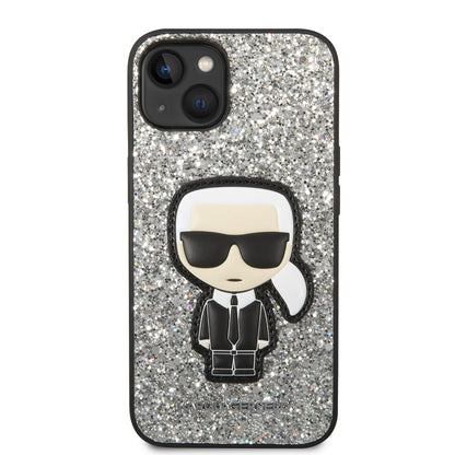 Etui til Apple iPhone 14, Karl Lagerfeld, Glitter Flakes Ikonik Karl, Sølvfarvet