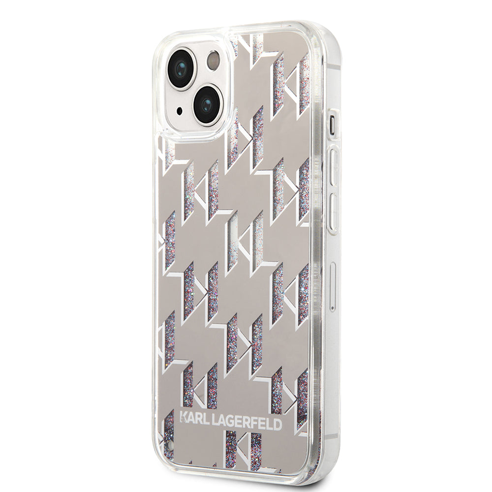 Case for Apple iPhone 14, Karl Lagerfeld, Liquid Glitter Monogram, Silver