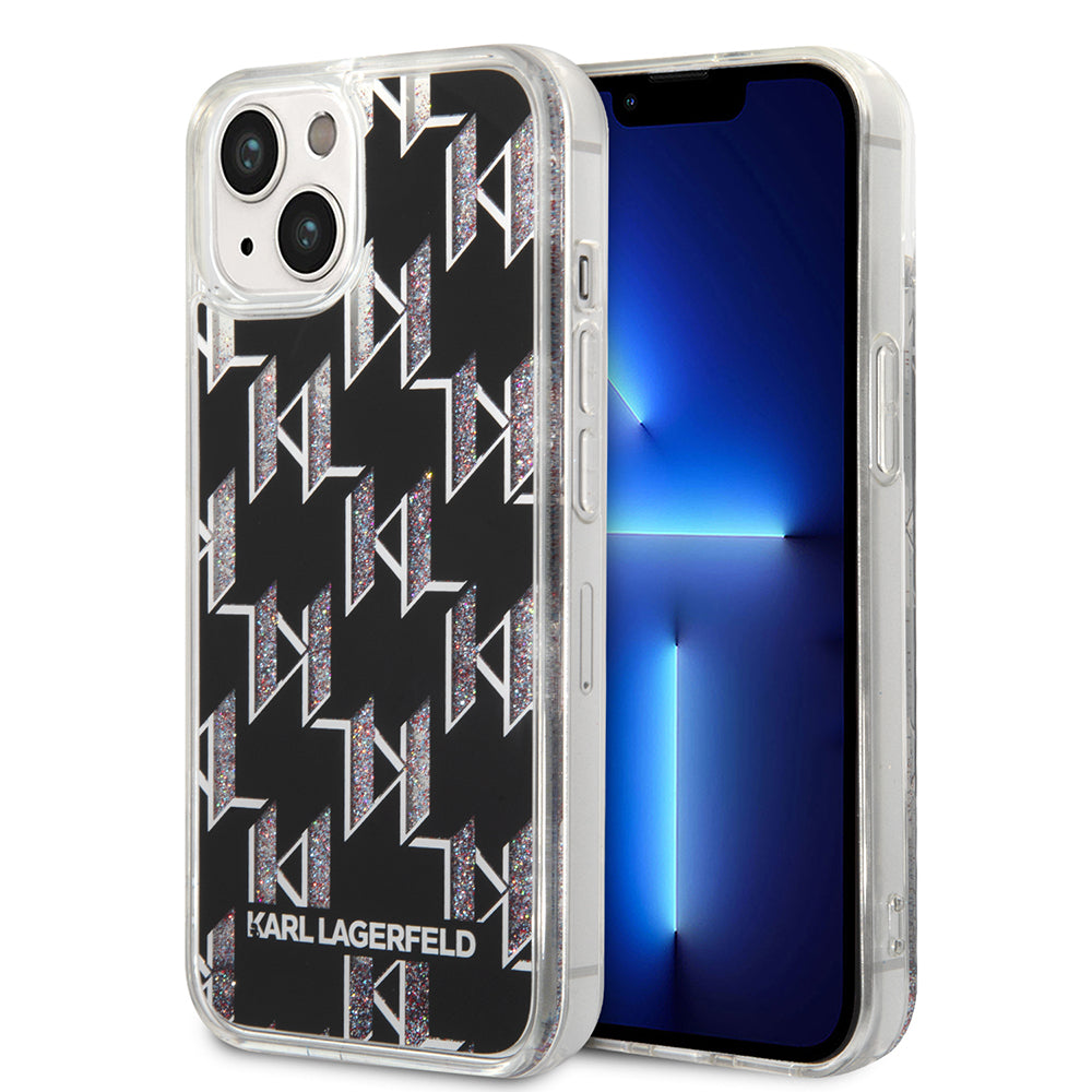 Cover til Apple iPhone 14, Karl Lagerfeld, Liquid Glitter Monogram, Sort