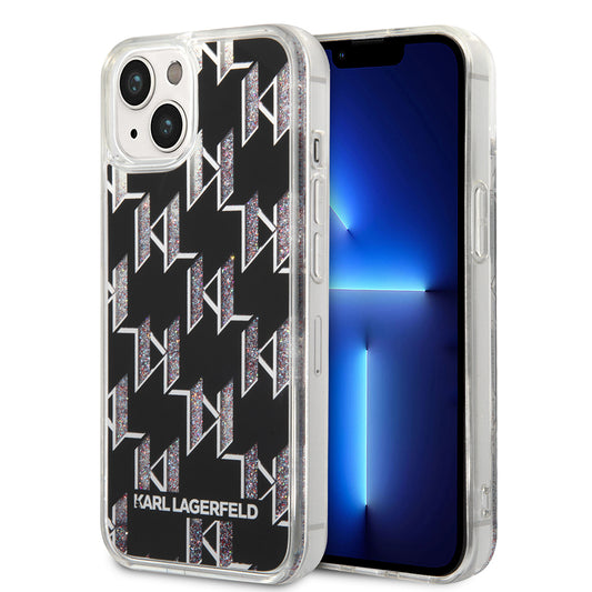 Cover til Apple iPhone 14, Karl Lagerfeld, Liquid Glitter Monogram, Sort