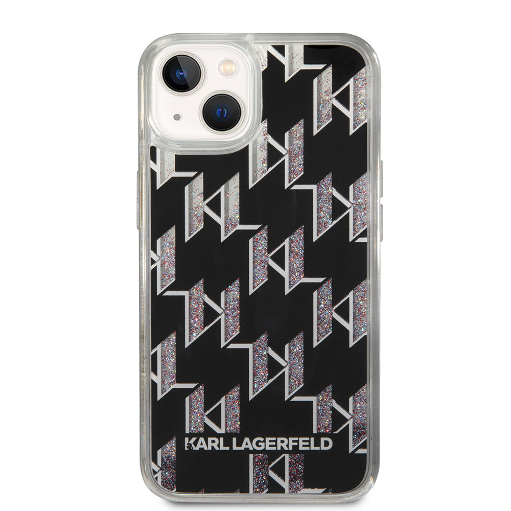 Cover til Apple iPhone 14, Karl Lagerfeld, Liquid Glitter Monogram, Sort