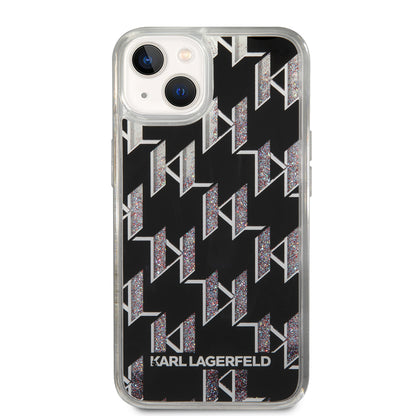 Cover til Apple iPhone 14, Karl Lagerfeld, Liquid Glitter Monogram, Sort