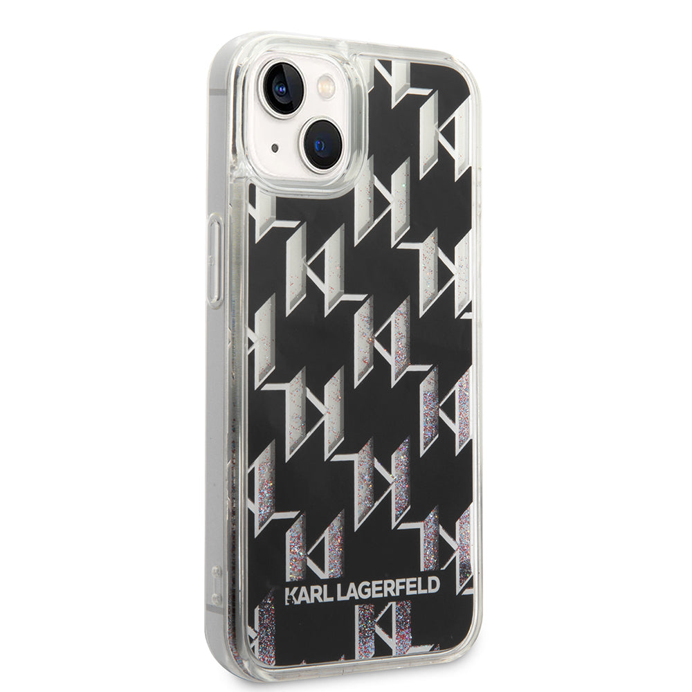 Cover til Apple iPhone 14, Karl Lagerfeld, Liquid Glitter Monogram, Sort
