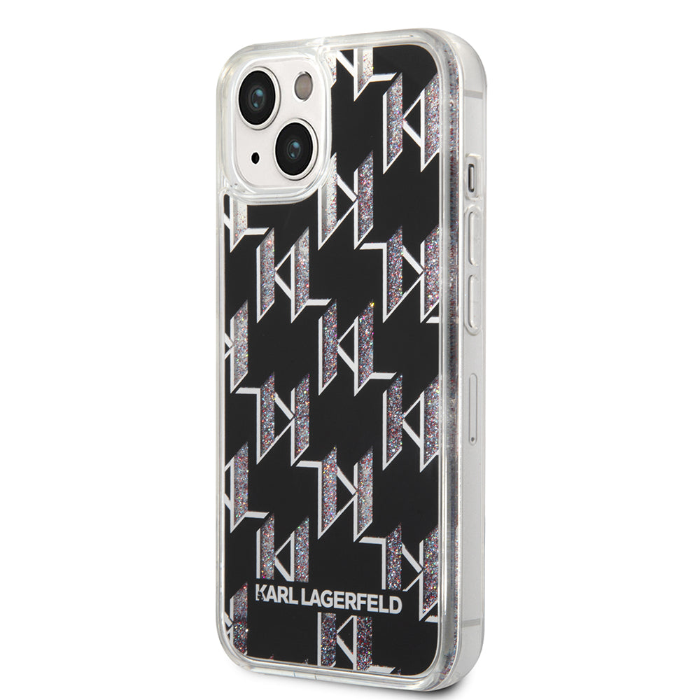 Cover til Apple iPhone 14, Karl Lagerfeld, Liquid Glitter Monogram, Sort