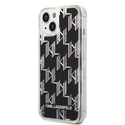 Cover til Apple iPhone 14, Karl Lagerfeld, Liquid Glitter Monogram, Sort