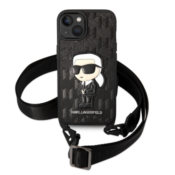 Etui til Apple iPhone 14, Karl Lagerfeld, Monogram Ikonik Karl, Sort
