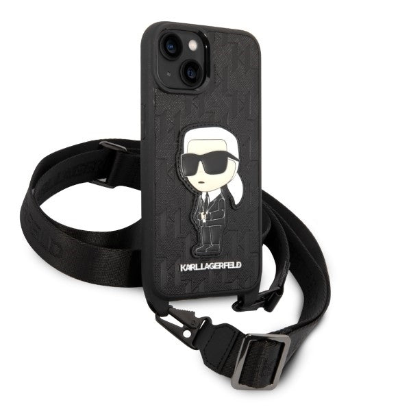 Etui til Apple iPhone 14, Karl Lagerfeld, Monogram Ikonik Karl, Sort
