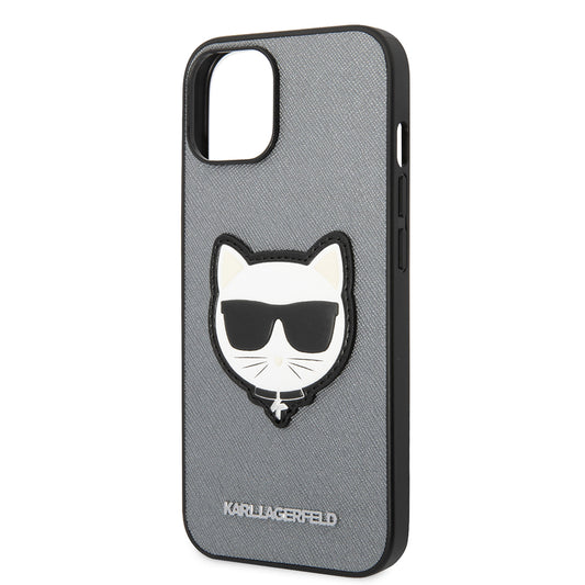 Etui til Apple iPhone 14, Karl Lagerfeld, Saffiano Choupette's Head, Sølvfarvet