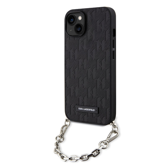 Etui til Apple iPhone 14, Karl Lagerfeld, Saffiano Monogram Chain, Sort