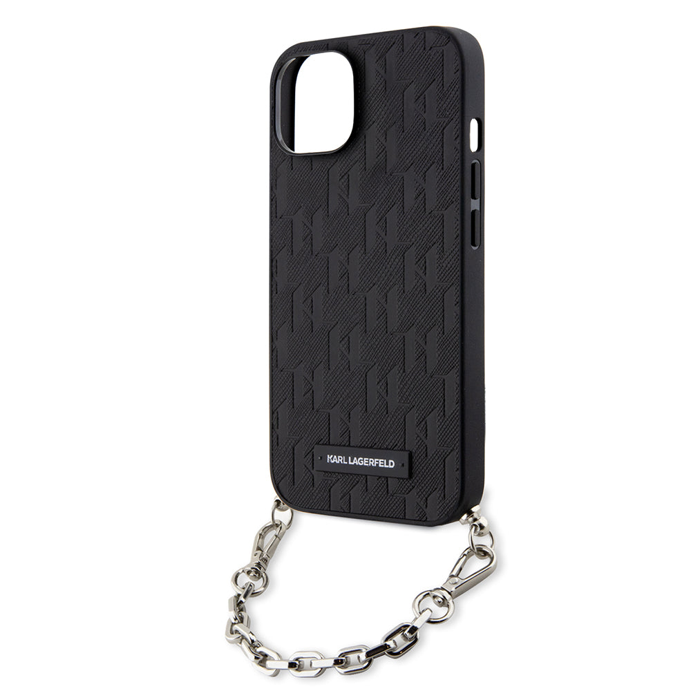 Case for Apple iPhone 14, Karl Lagerfeld, Saffiano Monogram Chain, Black