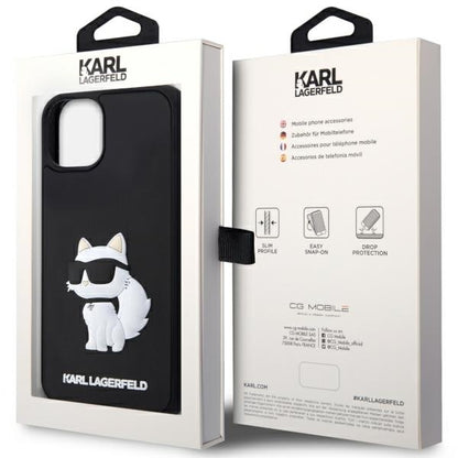 Etui til Apple iPhone 14 Plus, Karl Lagerfeld, 3D Rubber Choupette, Sort