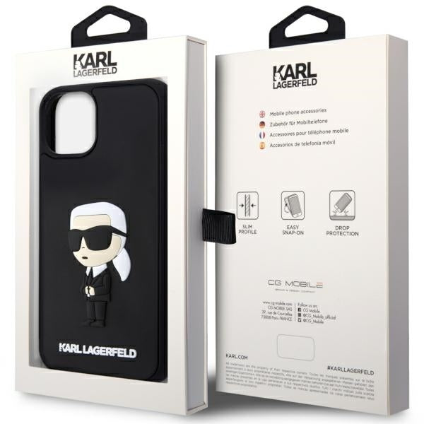 Etui til Apple iPhone 14 Plus, Karl Lagerfeld, 3D Rubber Ikonik Karl, Sort