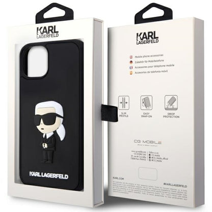 Etui til Apple iPhone 14 Plus, Karl Lagerfeld, 3D Rubber Ikonik Karl, Sort