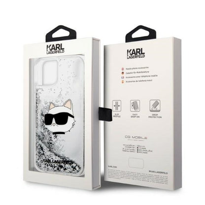 Cover til Apple iPhone 14 Plus, Karl Lagerfeld, Glitter Choupette's Head, Sølvfarvet