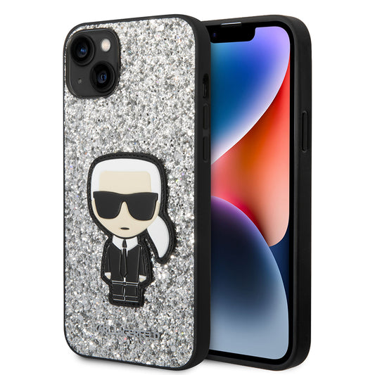 Cover til Apple iPhone 14 Plus, Karl Lagerfeld, Glitter Flakes Ikonik Karl, Sølvfarvet