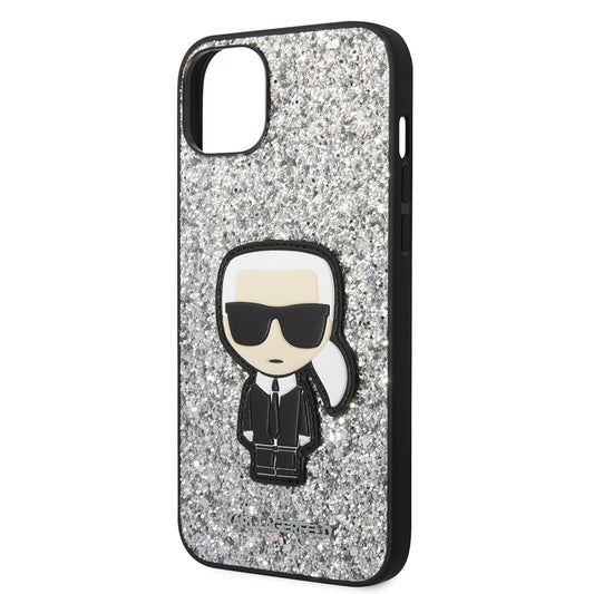 Cover til Apple iPhone 14 Plus, Karl Lagerfeld, Glitter Flakes Ikonik Karl, Sølvfarvet
