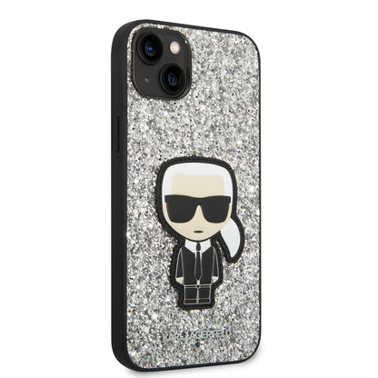 Case for Apple iPhone 14 Plus, Karl Lagerfeld, Glitter Flakes Ikonik Karl, Silver