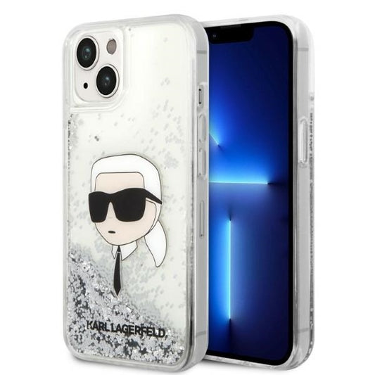 Cover til Apple iPhone 14 Plus, Karl Lagerfeld, Glitter Karl's Head, Sølvfarvet