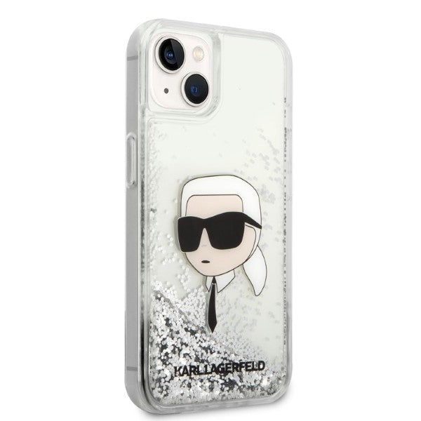 Cover til Apple iPhone 14 Plus, Karl Lagerfeld, Glitter Karl's Head, Sølvfarvet