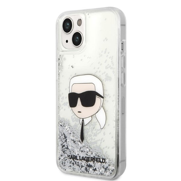 Cover til Apple iPhone 14 Plus, Karl Lagerfeld, Glitter Karl's Head, Sølvfarvet