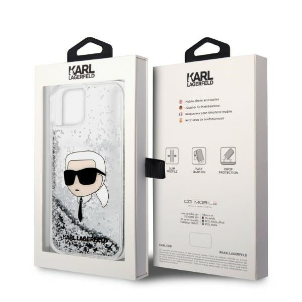 Cover til Apple iPhone 14 Plus, Karl Lagerfeld, Glitter Karl's Head, Sølvfarvet