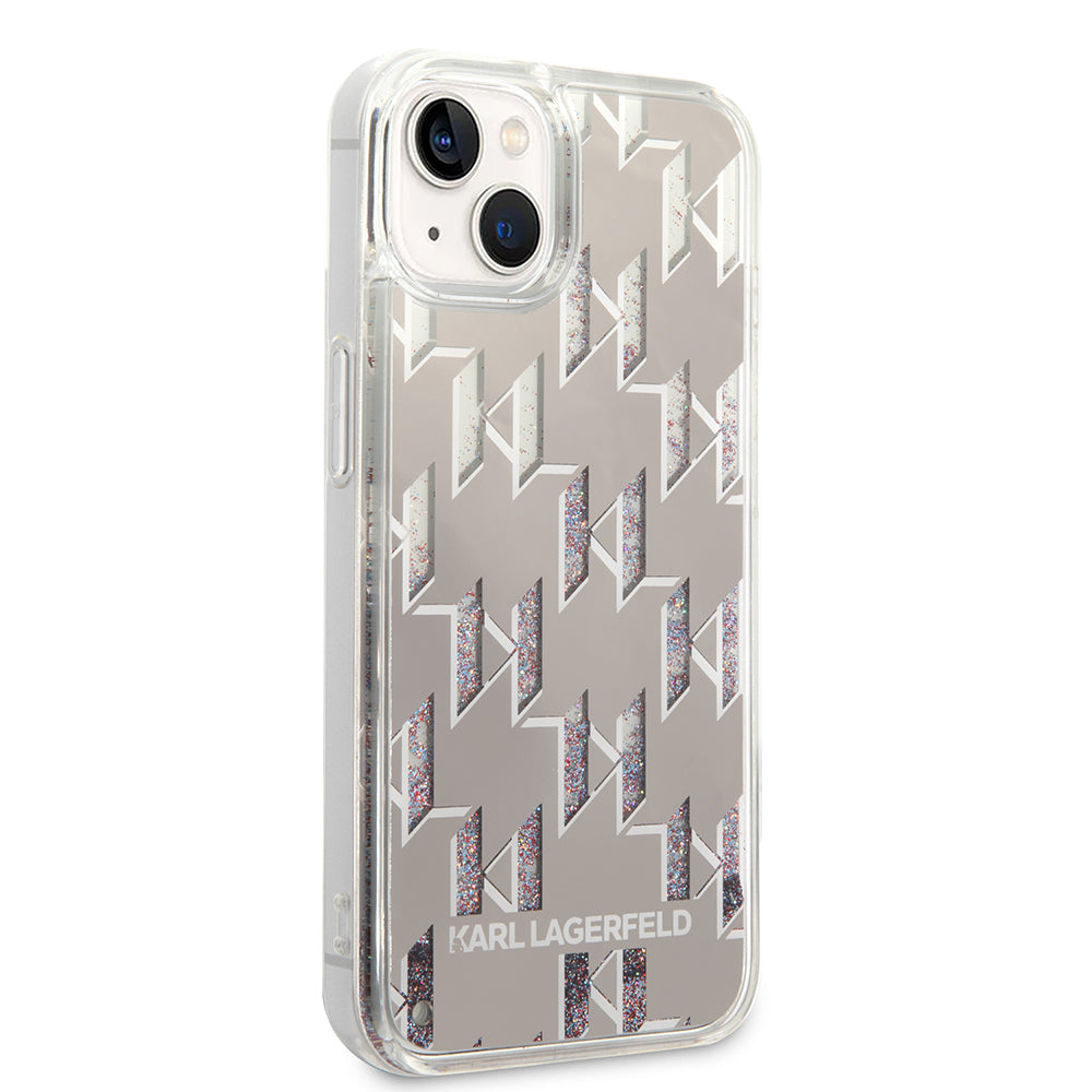 Etui til Apple iPhone 14 Plus, Karl Lagerfeld, Liquid Glitter Monogram, Sølvfarvet
