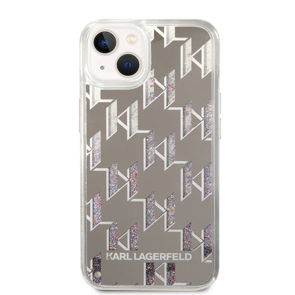 Etui til Apple iPhone 14 Plus, Karl Lagerfeld, Liquid Glitter Monogram, Sølvfarvet