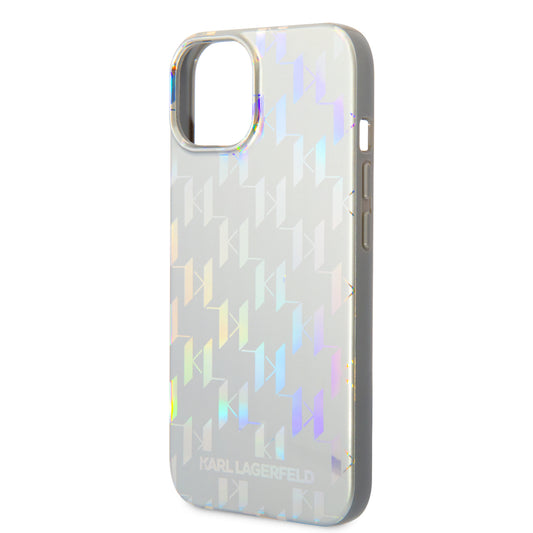 Etui til Apple iPhone 14 Plus, Karl Lagerfeld, Monogram Iridescent, Sølvfarvet