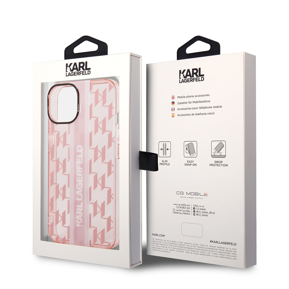 Etui til Apple iPhone 14 Plus, Karl Lagerfeld, Monogram Stripe, Pink