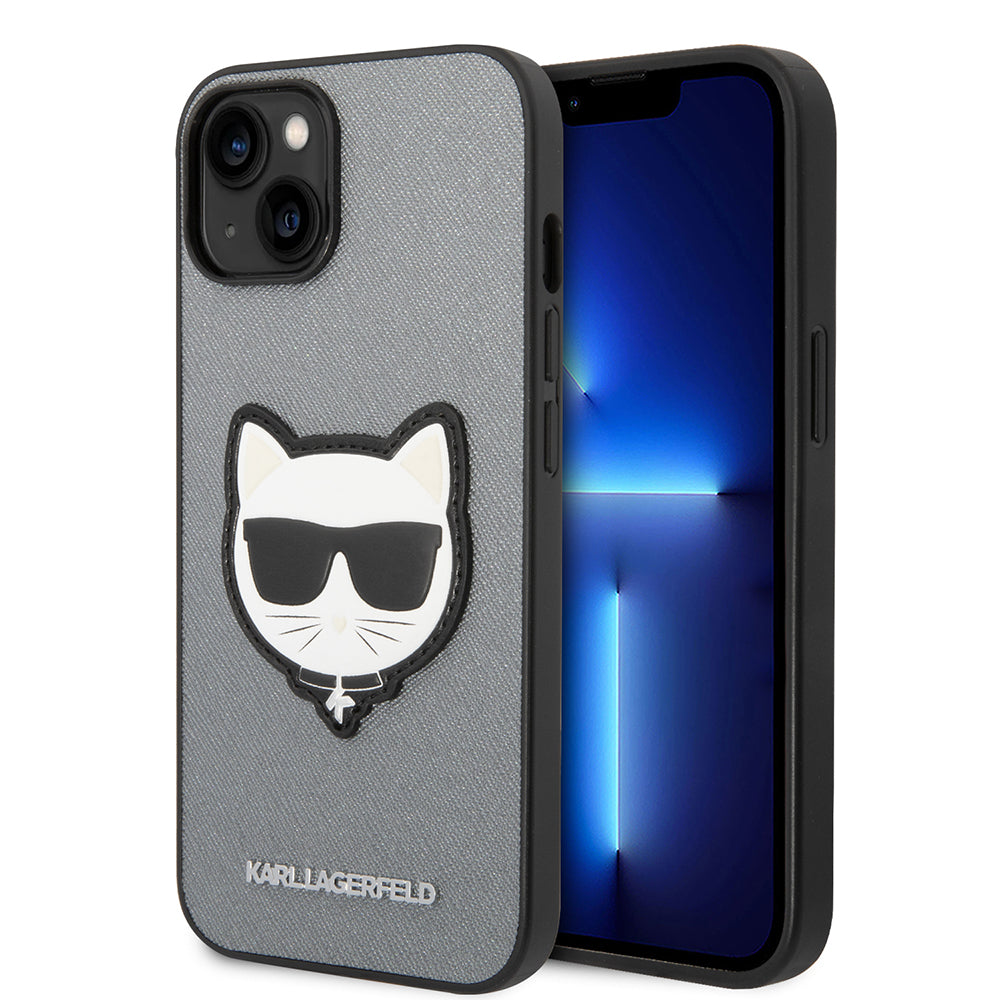 Etui til Apple iPhone 14 Plus, Karl Lagerfeld, Saffiano Choupette's Head, Sølvfarvet