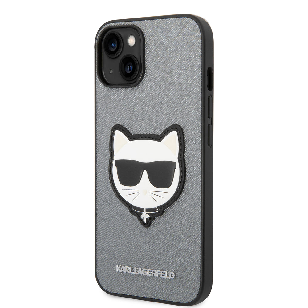 Etui til Apple iPhone 14 Plus, Karl Lagerfeld, Saffiano Choupette's Head, Sølvfarvet