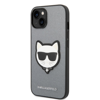 Etui til Apple iPhone 14 Plus, Karl Lagerfeld, Saffiano Choupette's Head, Sølvfarvet