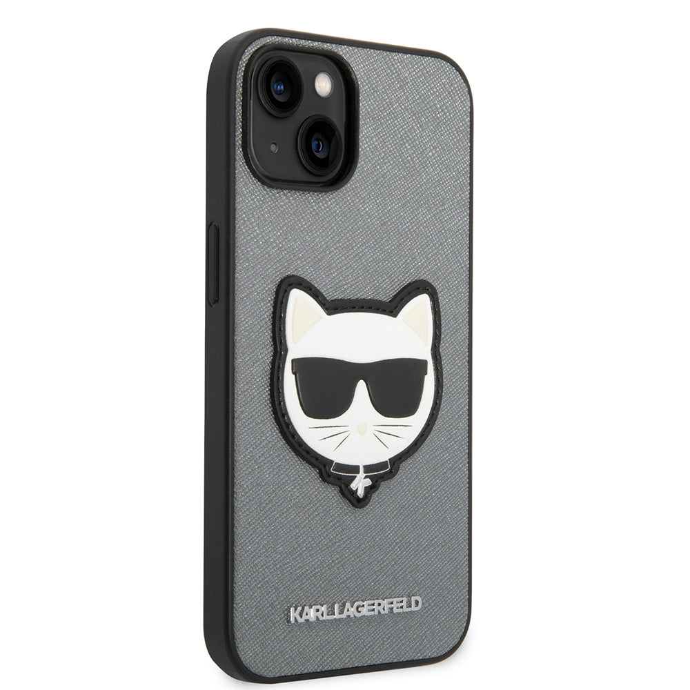 Etui til Apple iPhone 14 Plus, Karl Lagerfeld, Saffiano Choupette's Head, Sølvfarvet