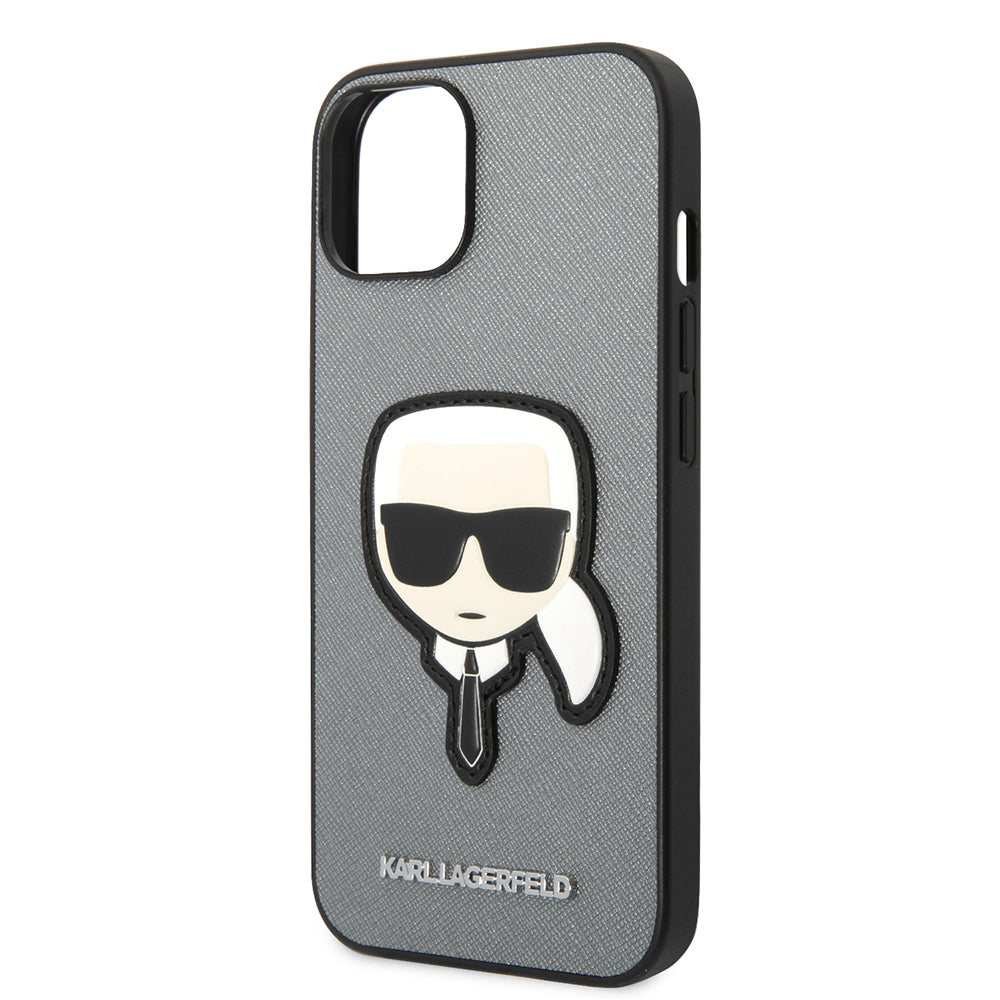 Etui til Apple iPhone 14 Plus, Karl Lagerfeld, Saffiano Karl's Head, Sølvfarvet