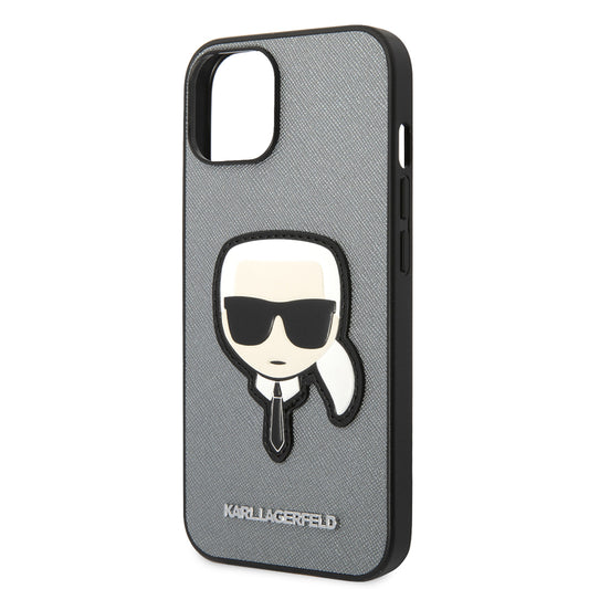 Etui til Apple iPhone 14 Plus, Karl Lagerfeld, Saffiano Karl's Head, Sølvfarvet