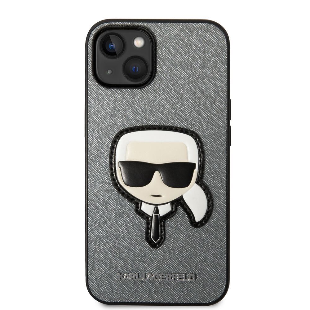 Etui til Apple iPhone 14 Plus, Karl Lagerfeld, Saffiano Karl's Head, Sølvfarvet