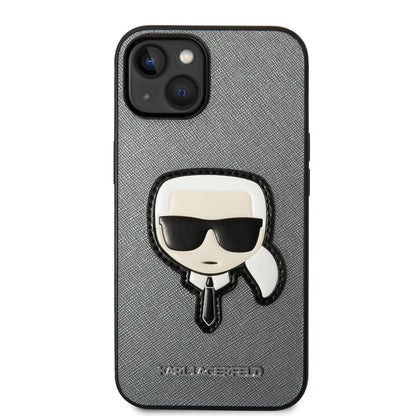 Etui til Apple iPhone 14 Plus, Karl Lagerfeld, Saffiano Karl's Head, Sølvfarvet