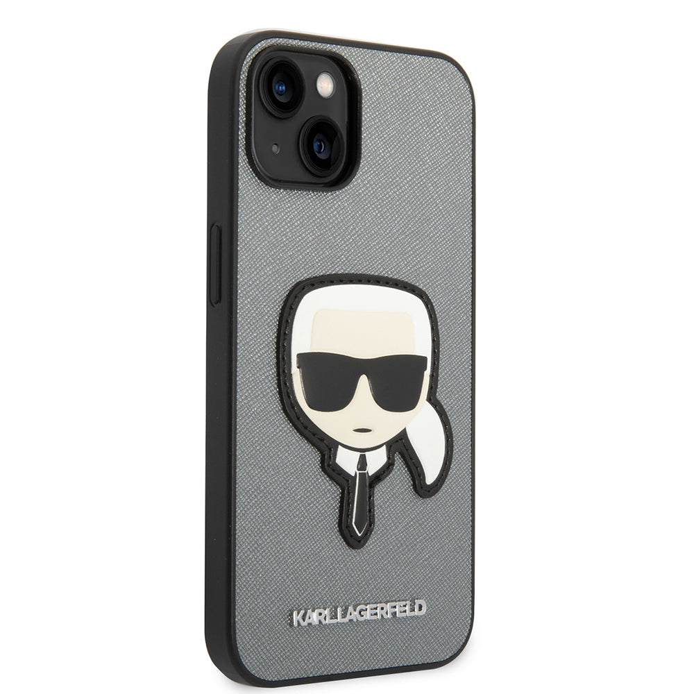 Etui til Apple iPhone 14 Plus, Karl Lagerfeld, Saffiano Karl's Head, Sølvfarvet