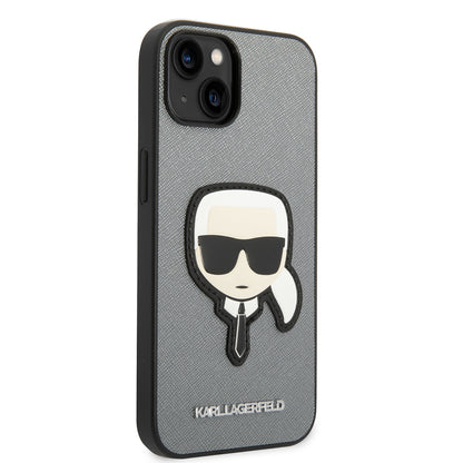 Etui til Apple iPhone 14 Plus, Karl Lagerfeld, Saffiano Karl's Head, Sølvfarvet