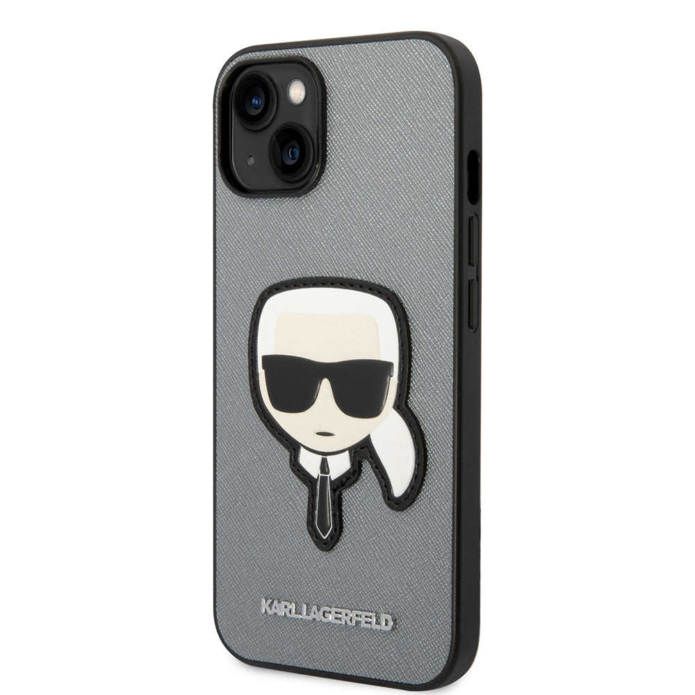 Etui til Apple iPhone 14 Plus, Karl Lagerfeld, Saffiano Karl's Head, Sølvfarvet