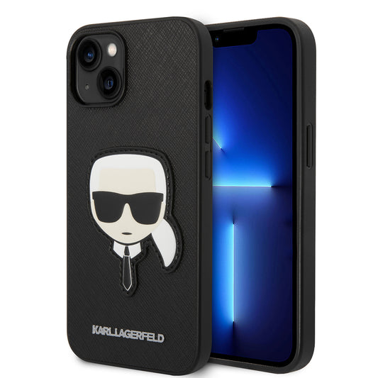 Etui til Apple iPhone 14 Plus, Karl Lagerfeld, Saffiano Karl's Head, Sort